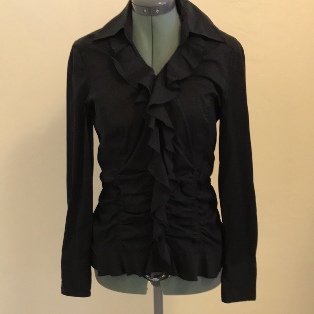 Ann Taylor Size 8 Ruffled Front Shirred Waist to Hip Blouse